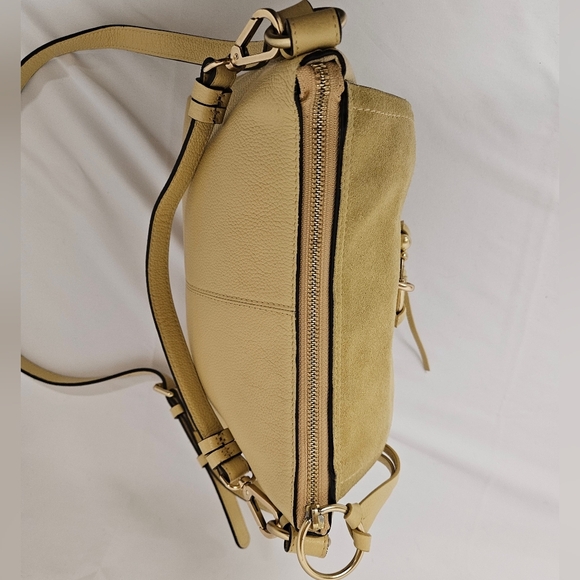 See By Chloe Joan Two Way Leather And Suede Crossbody Bag In Straw Beige Gold - Picture 8 of 17